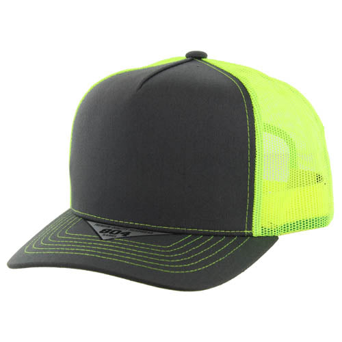804T | TRUCKER HAT - Charcoal/Neon Yellow