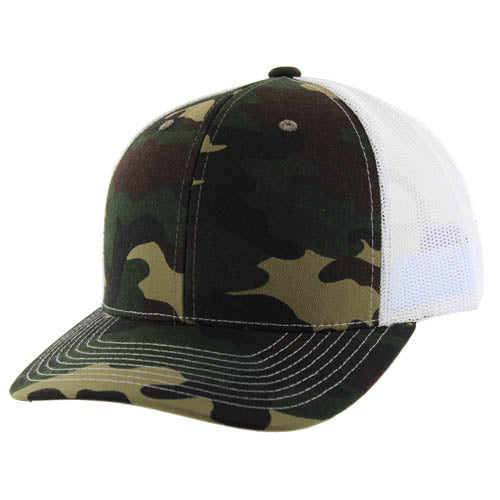 815T | TRUCKER HAT - Green Camo/White