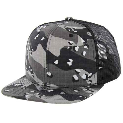 301RSCT | RIPSTOP CAMO TRUCKER HAT - Black Camo/Black