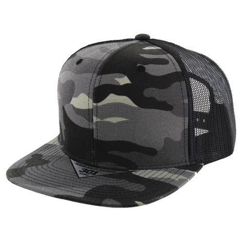 301-6PT | TRUCKER HAT - Black Camo/Black