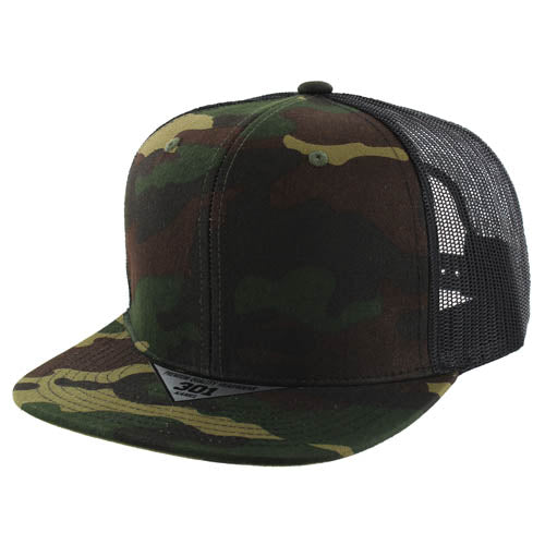 301-6PT | TRUCKER HAT - Green Camo/Black