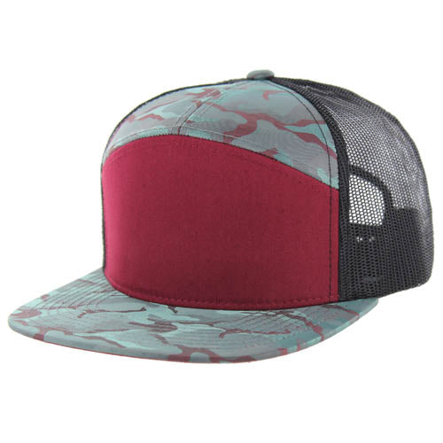 707HT | HYBRID TRUCKER HAT - Burgundy/Teal Burgundy Camo/Black