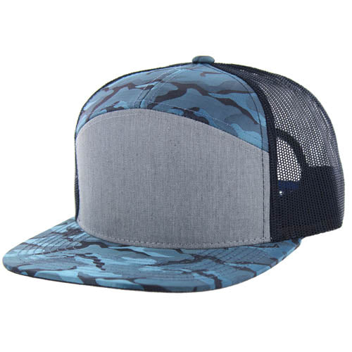 707HT | HYBRID TRUCKER HAT - Heather Grey/Cobalt Camo/Navy