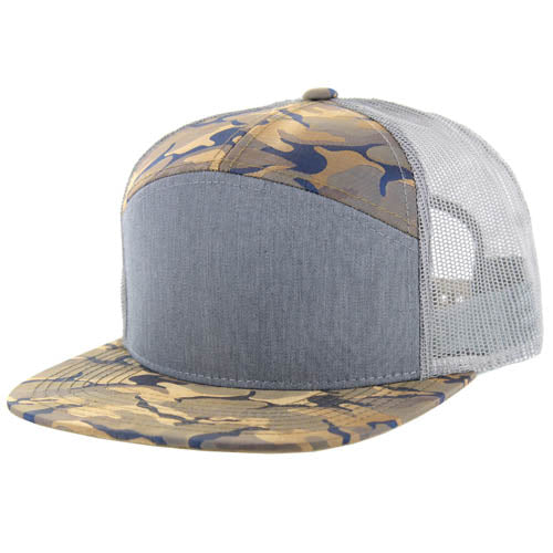 707HT | HYBRID TRUCKER HAT - Heather Grey/Khaki Blue Camo/Light Grey