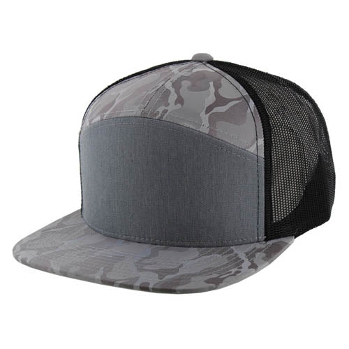707HT | HYBRID TRUCKER HAT - Heather Grey/Light Grey Camo/Black