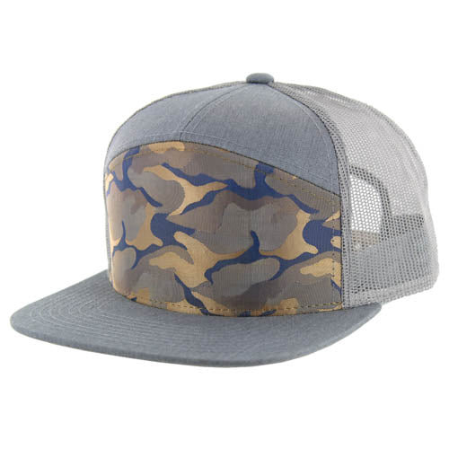707HT | HYBRID TRUCKER HAT - Khaki Blue Camo/Heather Grey/Light Grey