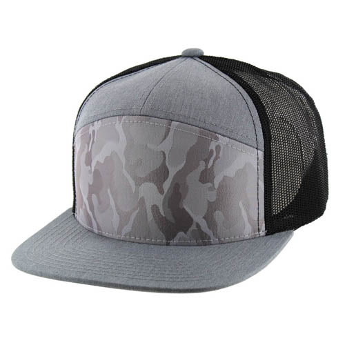 707HT | HYBRID TRUCKER HAT - Light Grey Camo/Heather Grey/Black