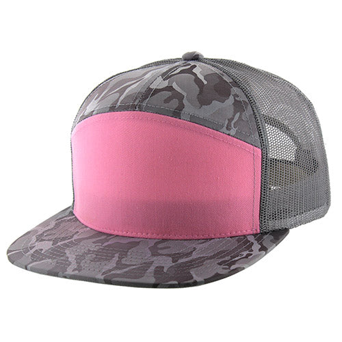 707HT | HYBRID TRUCKER HAT - Hot Pink/Light Grey Camo/Light Grey