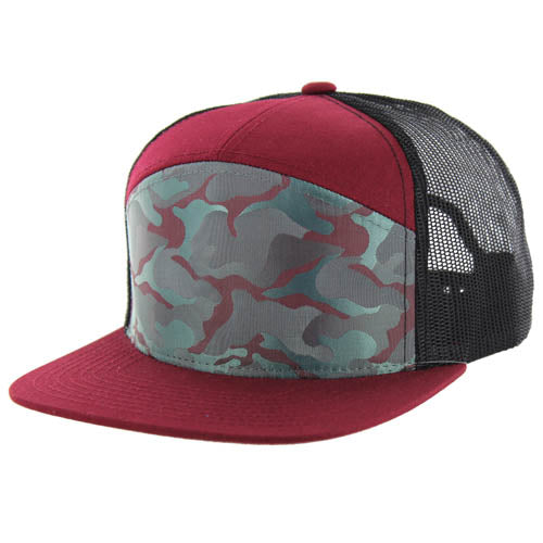 707HT | HYBRID TRUCKER HAT - Teal Burgundy Camo/Burgundy/Black