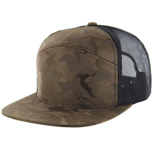 707NCT | NYLON CAMO TRUCKER HAT - Brown Camo/Black