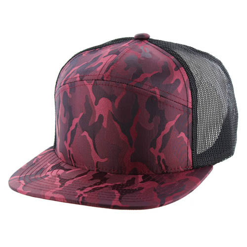 707NCT | NYLON CAMO TRUCKER HAT - Burgundy Camo/Black