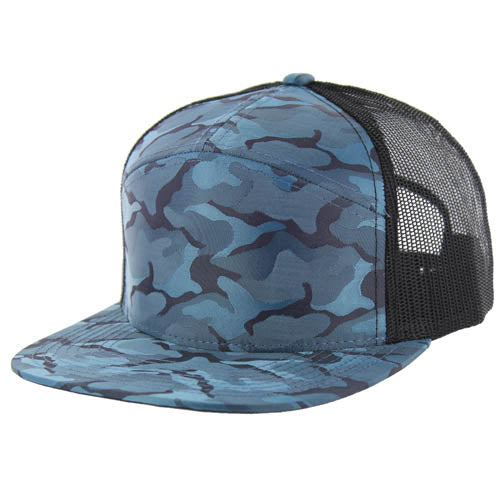 707NCT | NYLON CAMO TRUCKER HAT - Cobalt Camo/Black