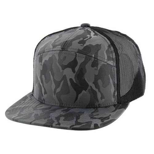 707NCT | NYLON CAMO TRUCKER HAT - Charcoal Camo/Black