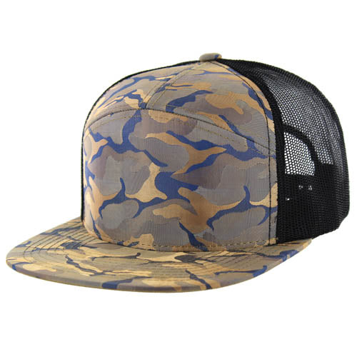 707NCT | NYLON CAMO TRUCKER HAT - Khaki Blue Camo/Black