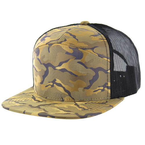 707NCT | NYLON CAMO TRUCKER HAT - Khaki Camo/Black