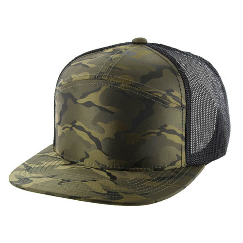 707NCT | NYLON CAMO TRUCKER HAT - Olive Camo/Black