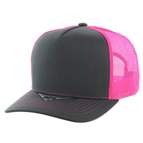 804T | TRUCKER HAT - Charcoal/Neon Pink