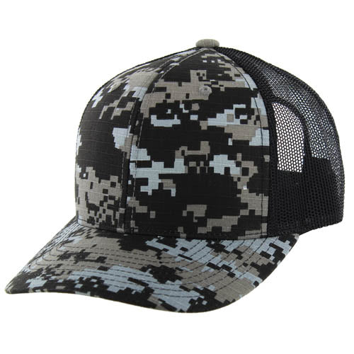 815T | TRUCKER HAT - Black Digital Camo (#6)/Black