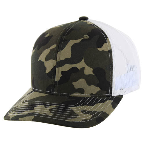815T | TRUCKER HAT - Green Camo (#9)/White