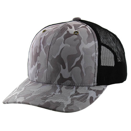 815NCT | NYLON CAMO TRUCKER HAT - Grey Camo/Black