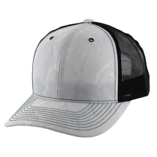 815NCT | NYLON CAMO TRUCKER HAT - White Camo/Black
