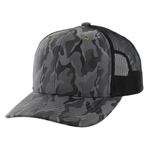 815NCT | NYLON CAMO TRUCKER HAT - Charcoal Camo/Black