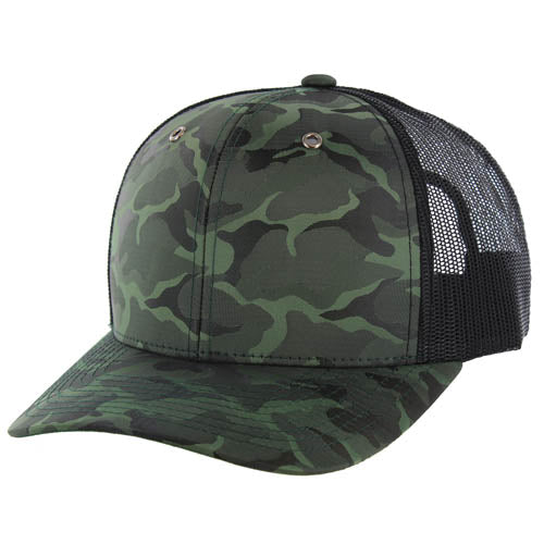 815NCT | NYLON CAMO TRUCKER HAT - Green Camo/Black
