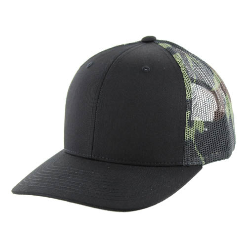 815T | TRUCKER HAT - Black/Green Camo