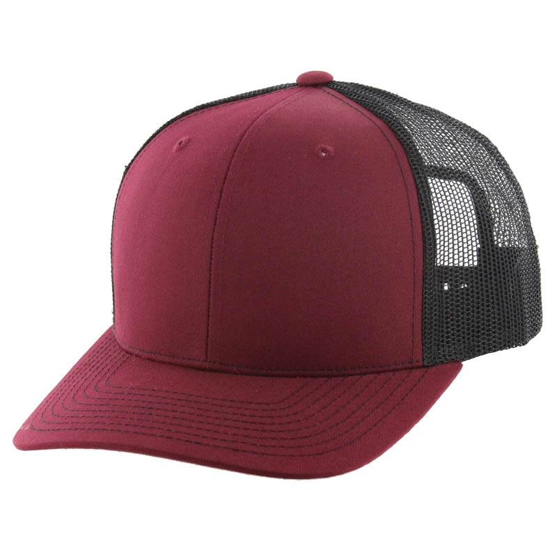 K815 , 6 PANEL, SLIGHT CURVE VISOR TRUCKER HAT , BURGUNDY/BLACK – KAMEL ...