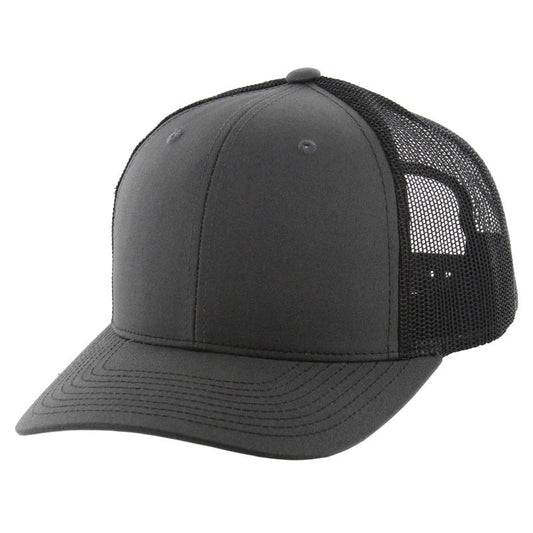 K815 , 6 PANEL, SLIGHT CURVE VISOR TRUCKER HAT , CHARCOAL/BLACK