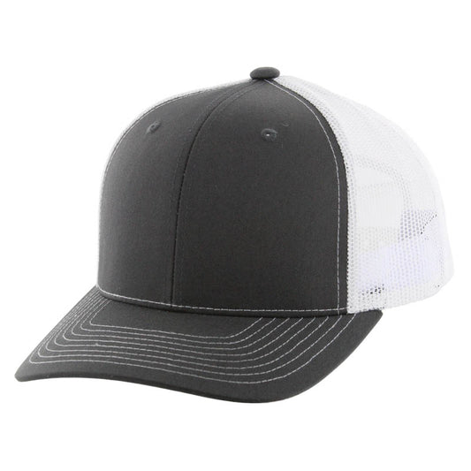 K815 , 6 PANEL, SLIGHT CURVE VISOR TRUCKER HAT , CHARCOAL/WHITE