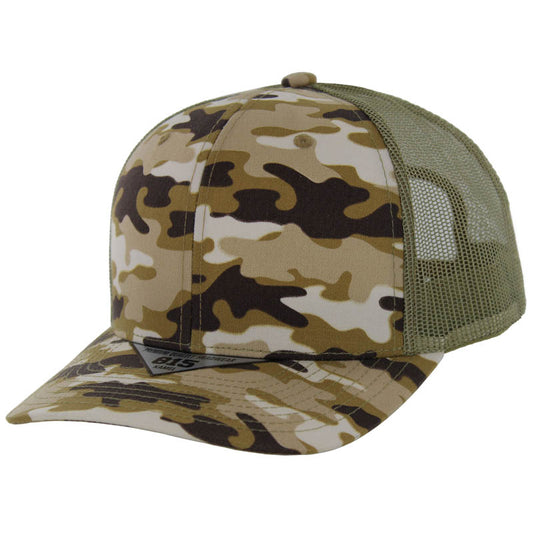 K815 , 6 PANEL, SLIGHT CURVE VISOR TRUCKER HAT , DESERT CAMO/KHAKI