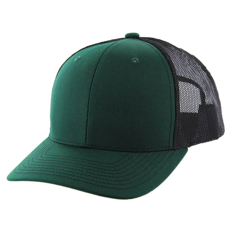 K815 , 6 PANEL, SLIGHT CURVE VISOR TRUCKER HAT , DARK GREEN/BLACK