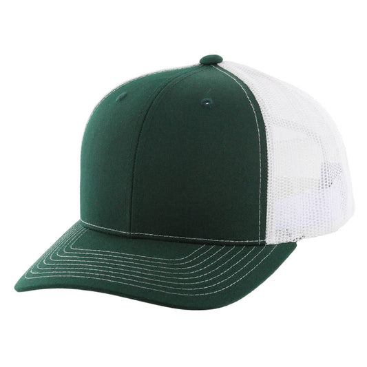 K815 , 6 PANEL, SLIGHT CURVE VISOR TRUCKER HAT , DARK GREEN/WHITE