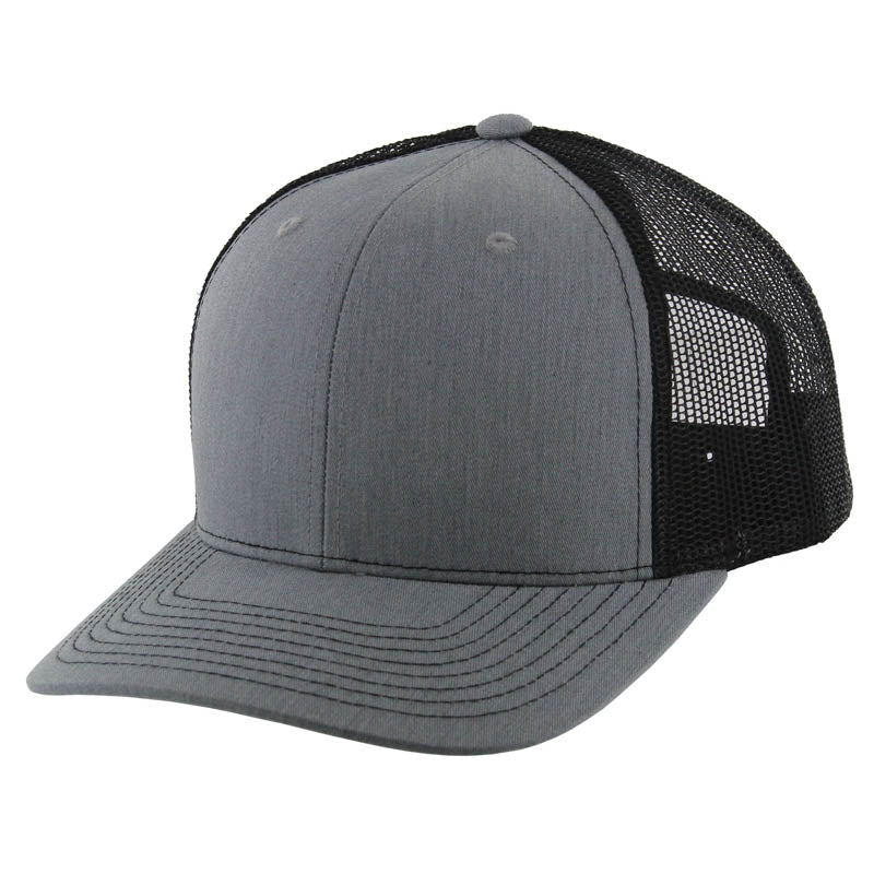 K815 , 6 PANEL, SLIGHT CURVE VISOR TRUCKER HAT , HEATHER GREY/BLACK