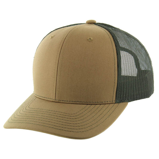 K815 , 6 PANEL, SLIGHT CURVE VISOR TRUCKER HAT , KHAKI/OLIVE