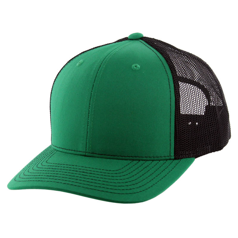 K815 , 6 PANEL, SLIGHT CURVE VISOR TRUCKER HAT , KELLY GREEN/BLACK