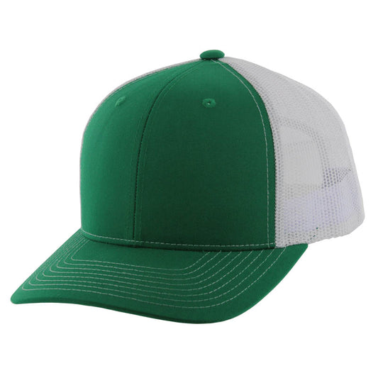 K815 , 6 PANEL, SLIGHT CURVE VISOR TRUCKER HAT , KELLY GREEN/WHITE