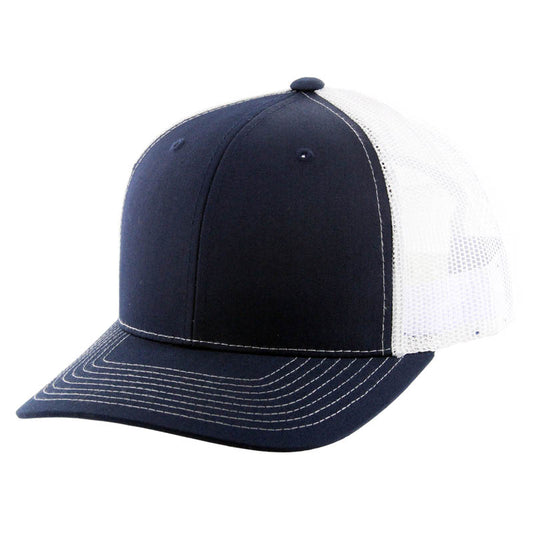 K815 , 6 PANEL, SLIGHT CURVE VISOR TRUCKER HAT , NAVY/WHITE