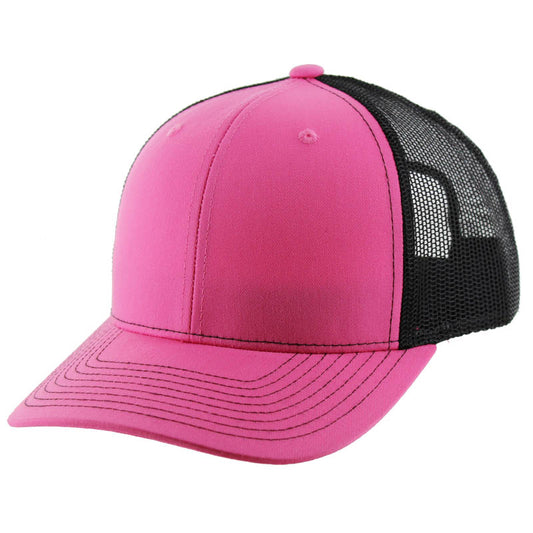 K815 , 6 PANEL, SLIGHT CURVE VISOR TRUCKER HAT , PINK/BLACK