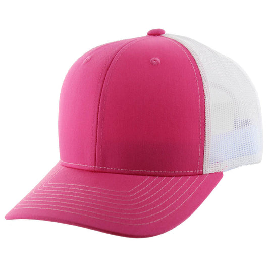 K815 , 6 PANEL, SLIGHT CURVE VISOR TRUCKER HAT , PINK/WHITE