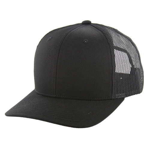 K815 , 6 PANEL, SLIGHT CURVE VISOR TRUCKER HAT , BLACK – KAMEL HEADWEAR