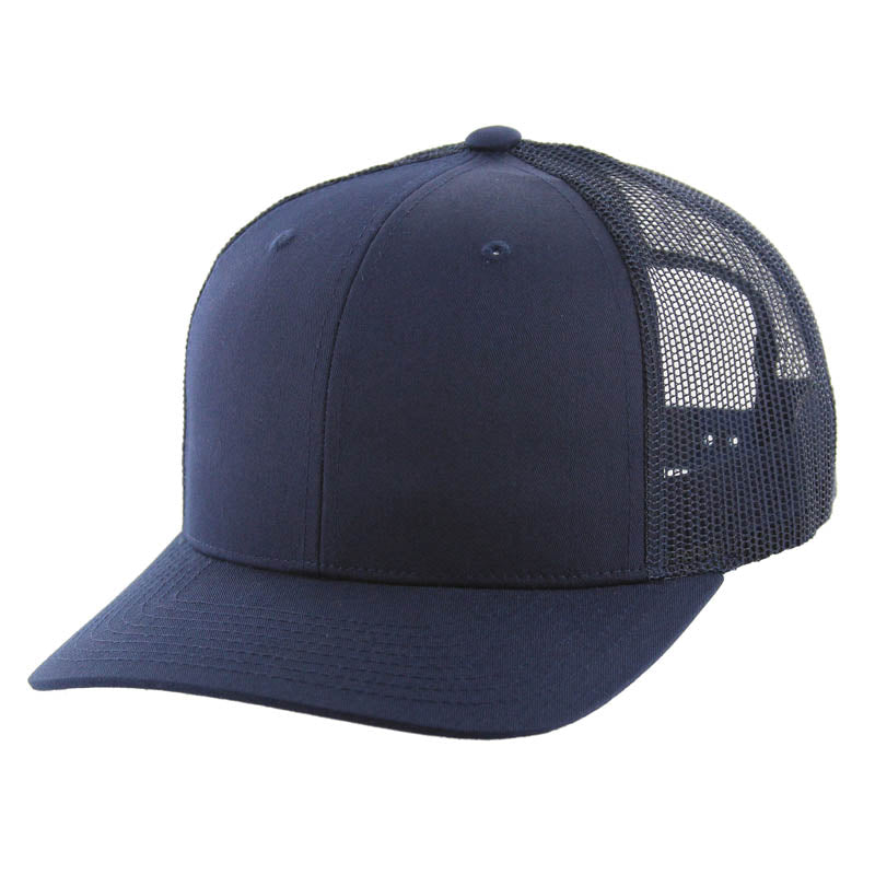 K815 , 6 PANEL, SLIGHT CURVE VISOR TRUCKER HAT , NAVY – KAMEL HEADWEAR