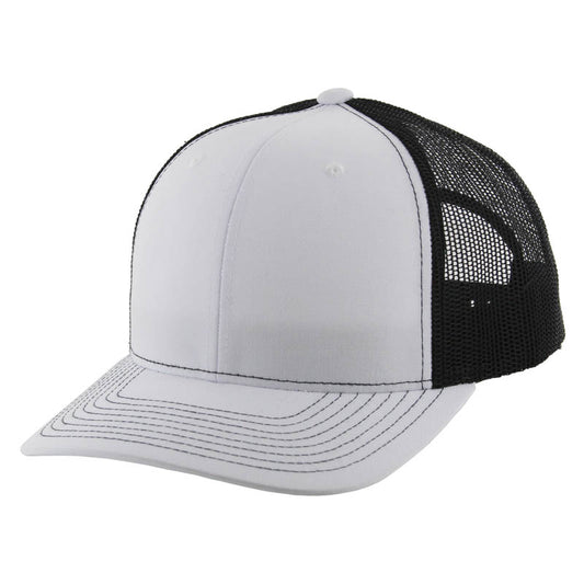 K815 , 6 PANEL, SLIGHT CURVE VISOR TRUCKER HAT , WHITE/BLACK